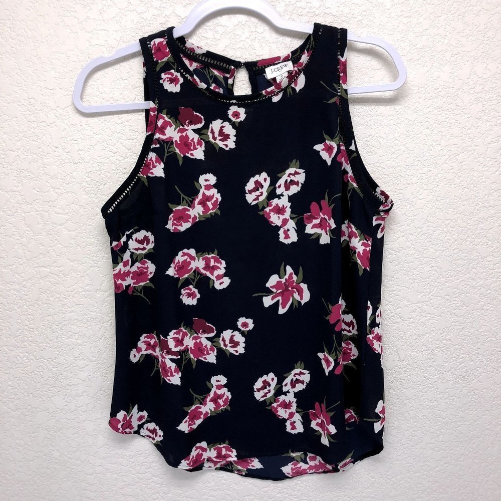 J Crew Women Navy Floral Cutout Tank Top Size 2